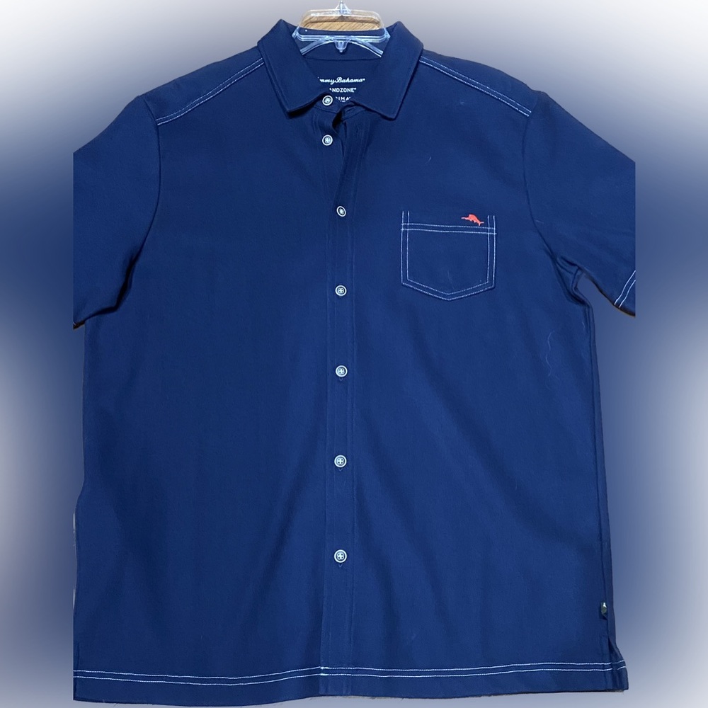 Men’s Tommy Bahama Navy Supima Cotton Casual Button Down Shirt Sz M